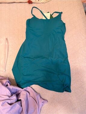 HALARA Teal Slip Mini Dress with Spaghetti Straps